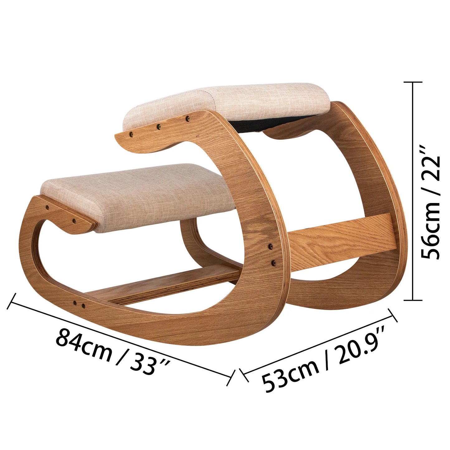 Ergonomic Rocking Wooden Kneeling Chair Thick Cushion