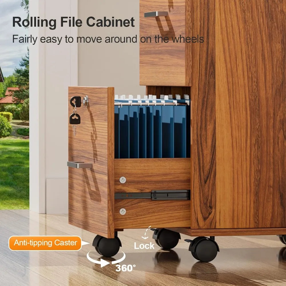 2-Drawer Rolling File Cabinet with Lock