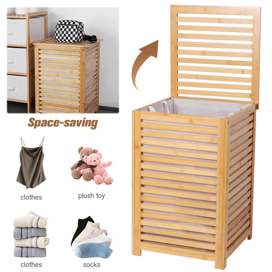 Bamboo Laundry Hamper with Removable Liner Bag