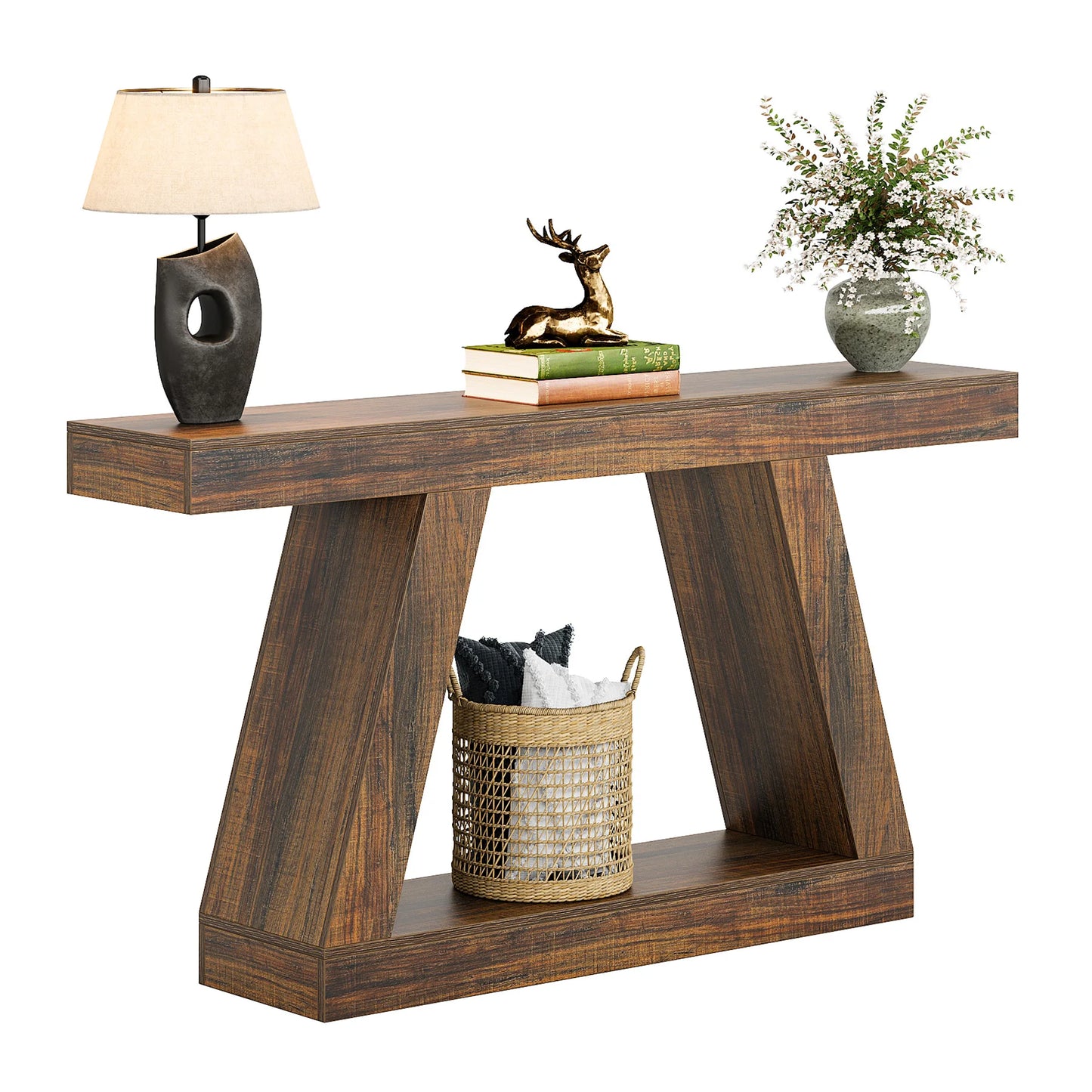 55-Inch Rustic Console Sofa Table with Storage
