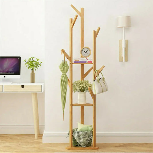Wooden Coat and Hat Hanger Stand Floor Standing