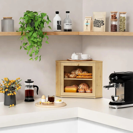 Bamboo Corner Bread Box for Kitchen Counter