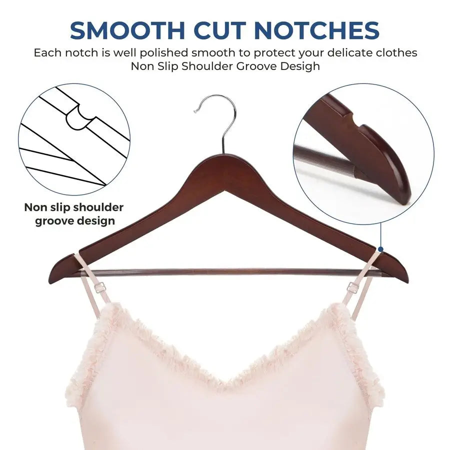 Wooden Coat Hangers with Non Slip Pant Bar