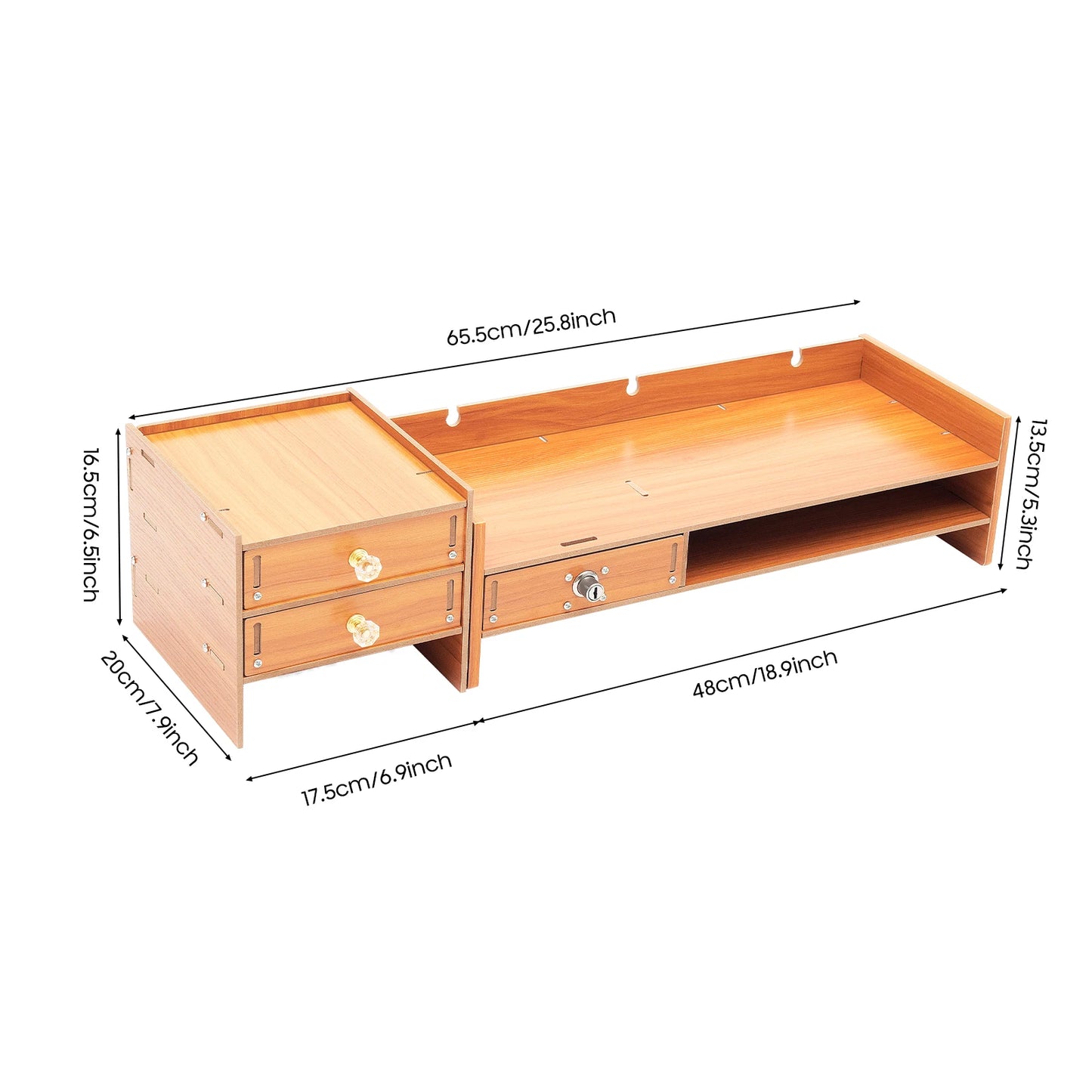 Wooden Computer Monitor Stand with Lockable Drawer
