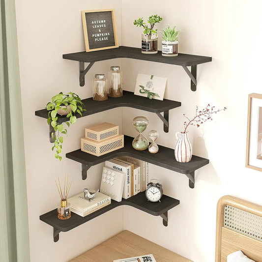 Rustic Wood Corner Shelves Set