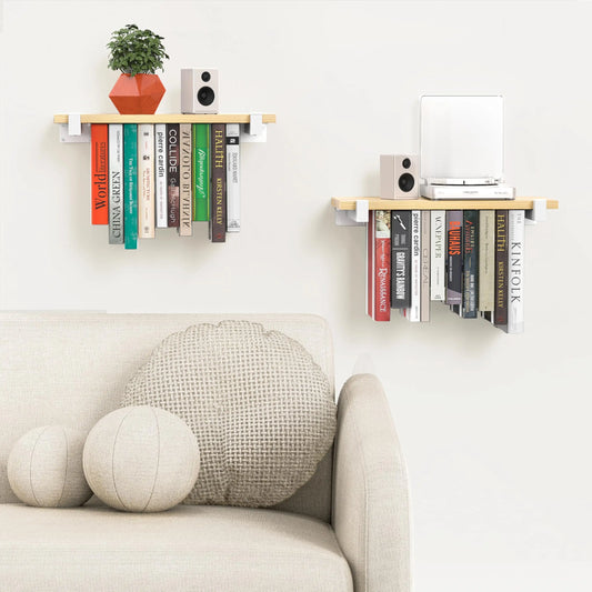 2 Set Floating Bookshelf Pine Wood White Bracket