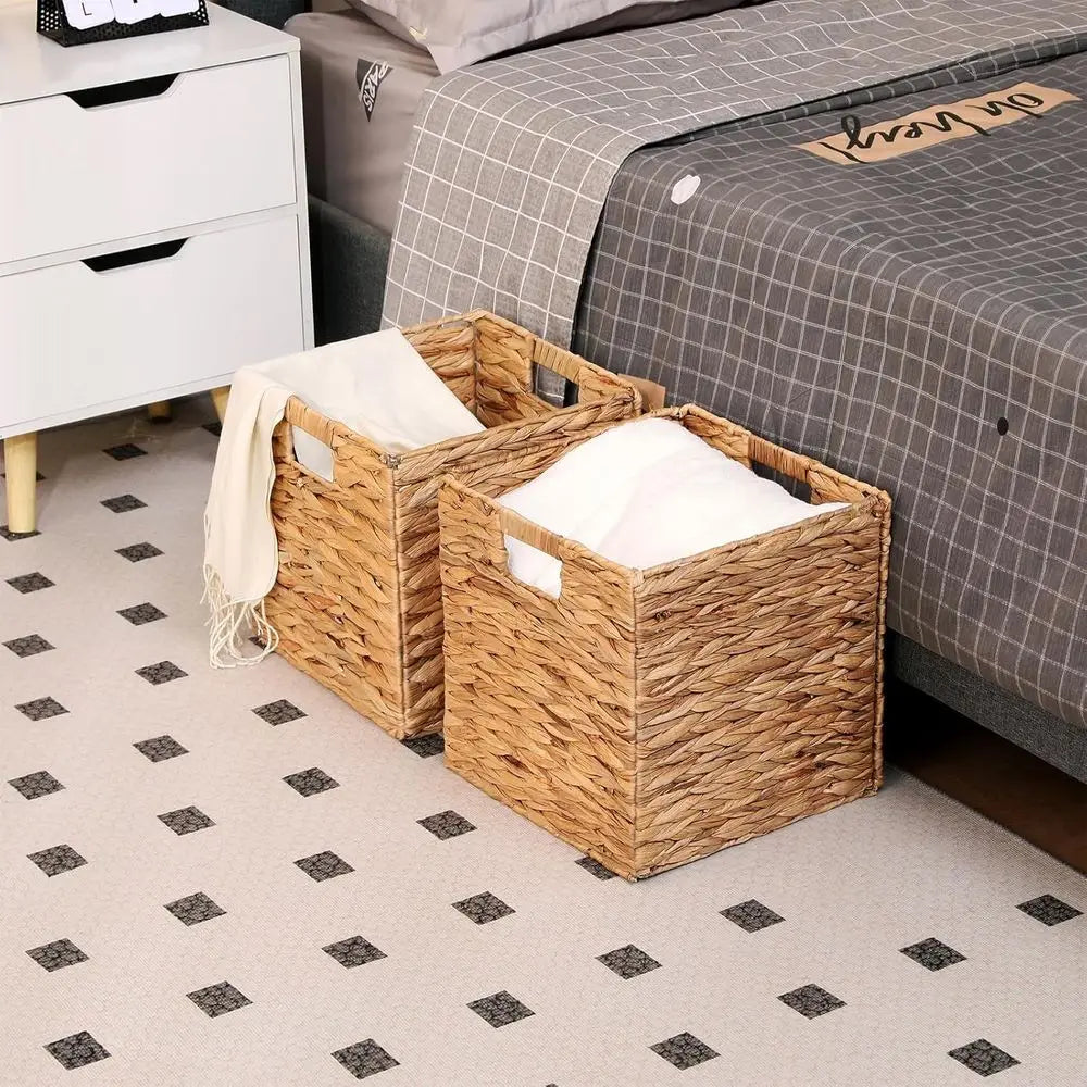 Set of 2 Collapsible Cube Wicker Storage Baskets