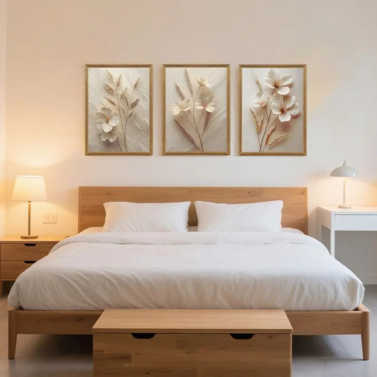 3Pcs Framed Neutral Floral Canvas Wall Art