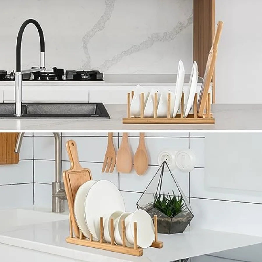 Bamboo Wooden Dish Rack and Lid Organizer