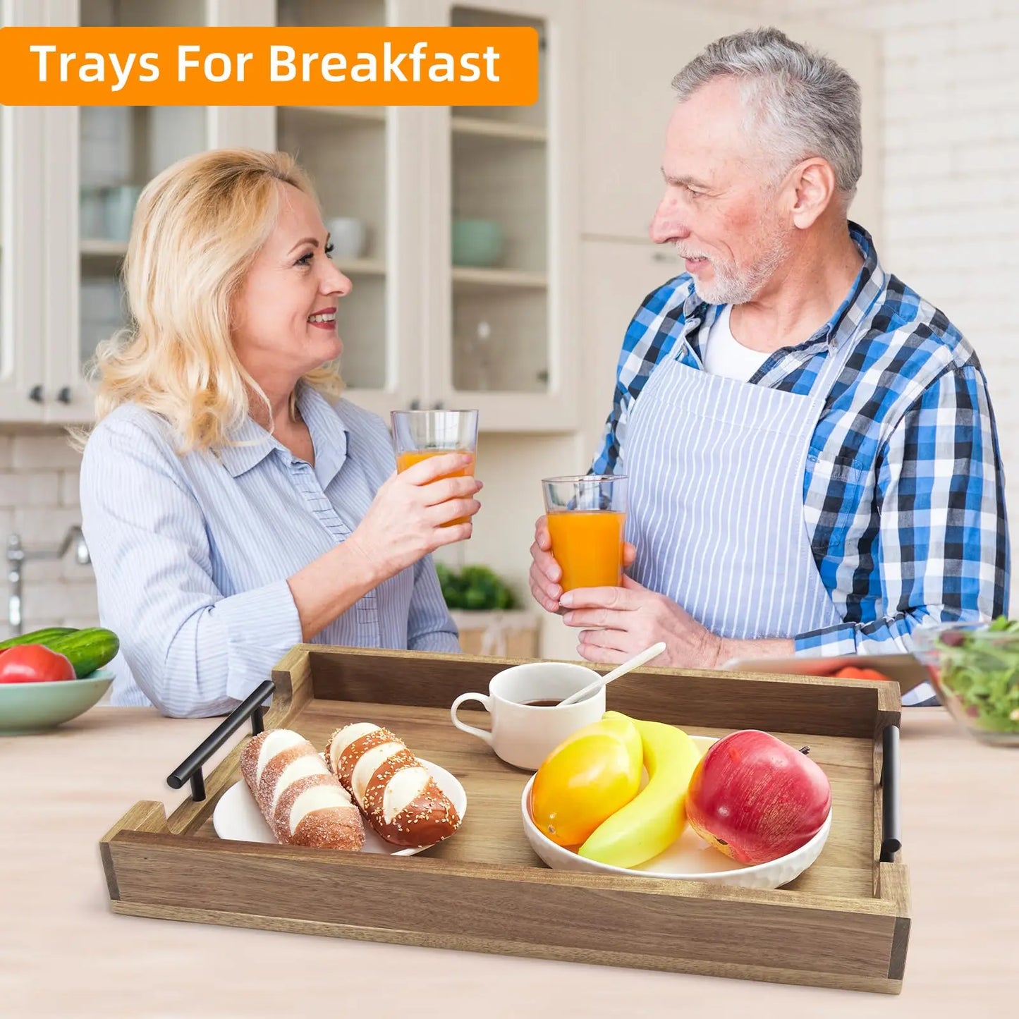17"x12" Wood Serving Tray With Handles