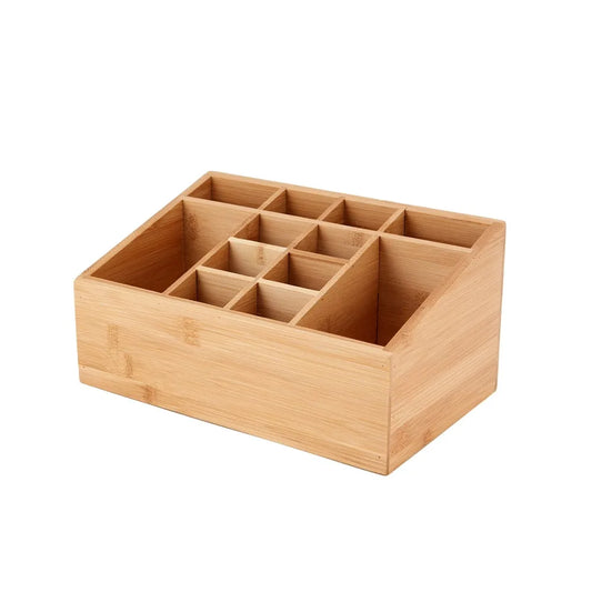 Bamboo Bathroom Organizer 12 Compartments Storage Rack