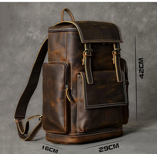 Vintage Leather Mens Backpack for Climbing and Hiking