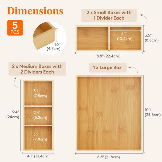 Drawer Organizers, Adjustable Bamboo Wooden Drawer Dividers