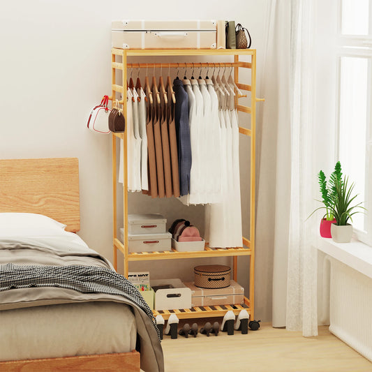 Heavy Duty Wooden Clothes Rail Rack Wardrobe