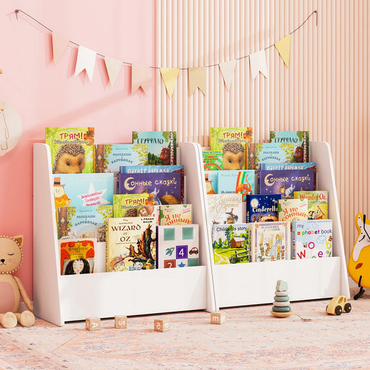Toddlers Bookshelf Rack Deep Shelves Natural 4-tier