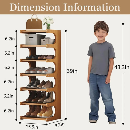 7-Tier Vertical Bamboo Shoe Rack Storage Organizer