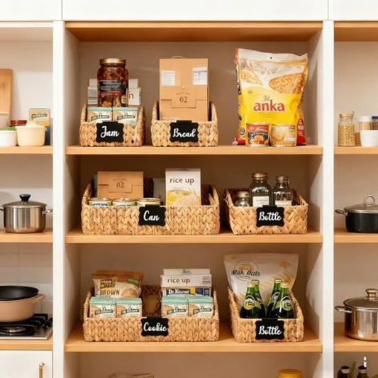 Handwoven Labeled Storage Basket with Handles