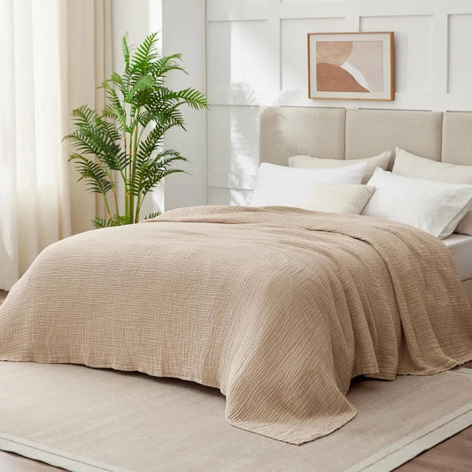 King Size Blanket Cotton Beige Lightweight Quilt