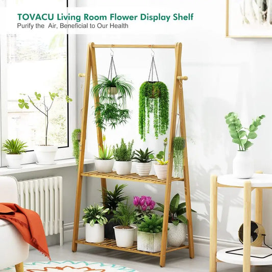 Bamboo Plant Shelves Holder Rack for Patio