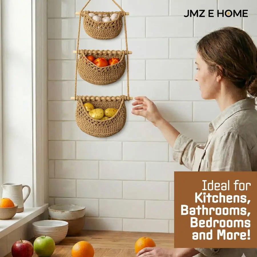 3 Tier Woven Wall Hanging Storage Baskets