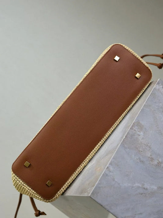 Beige Woven Luxury Multi-Way Shoulder Handbag