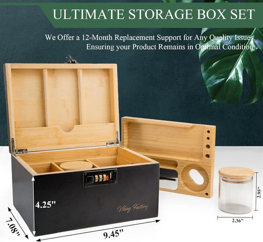 Lockable Bamboo Storage Box with Tray Organizer