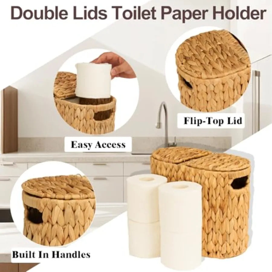 Wicker Toilet Paper Storage Basket with Lid and Handles