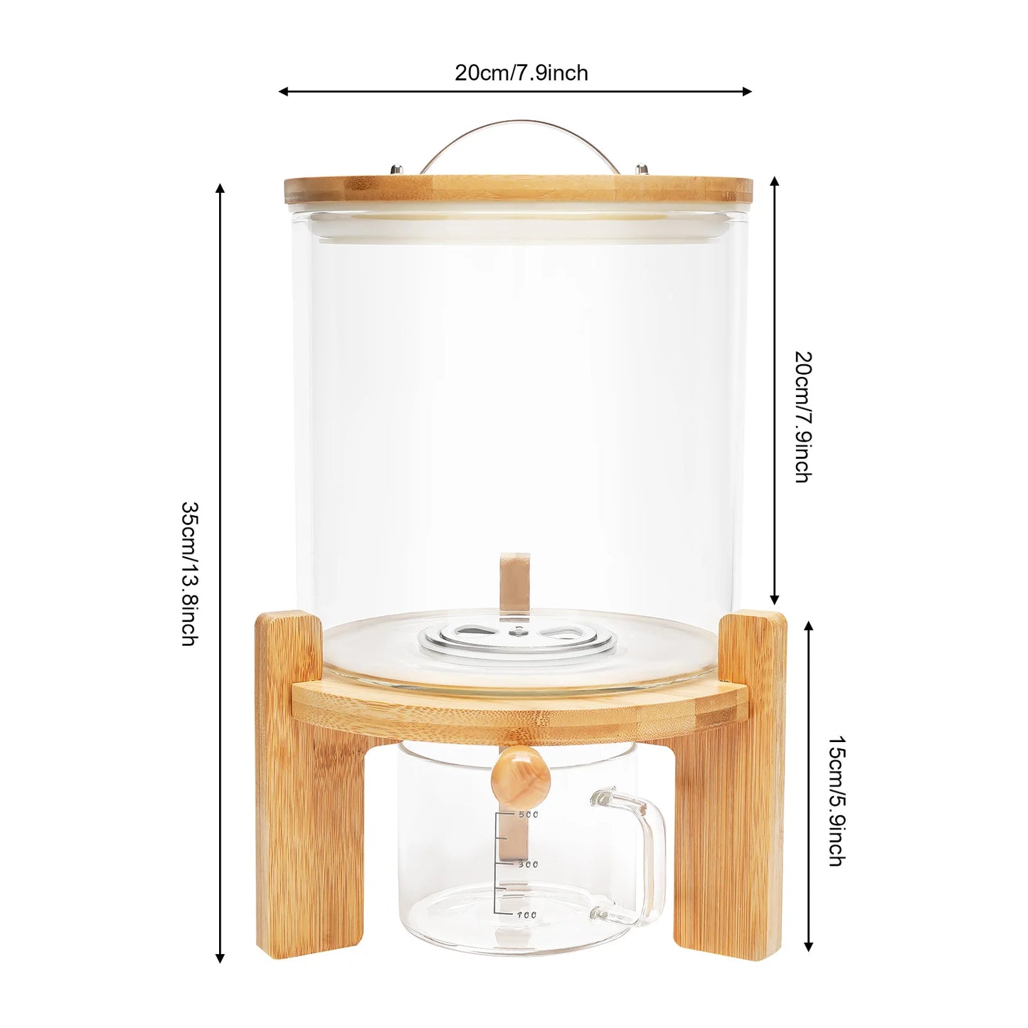 5L Clear Glass Cereal Dispenser with Sealed Bamboo Lid