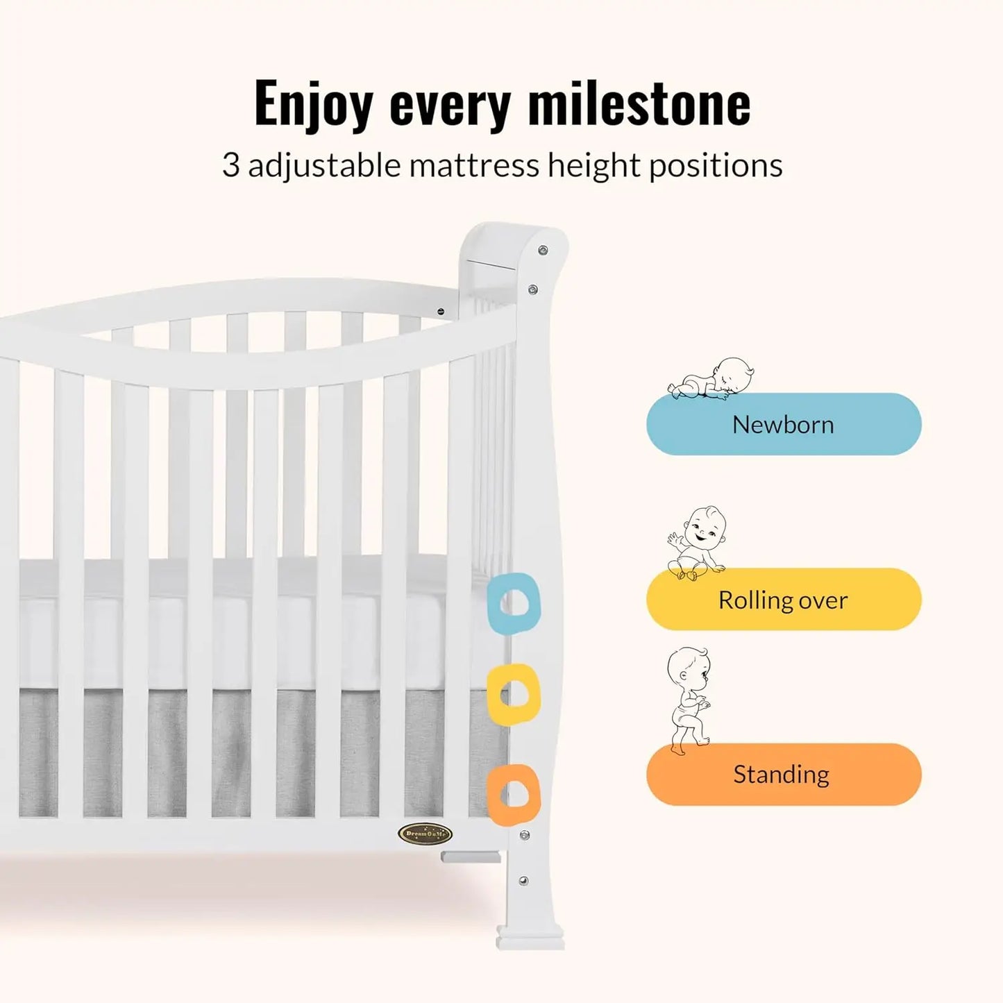 7-in-1 Convertible Full-Size Baby Crib in White