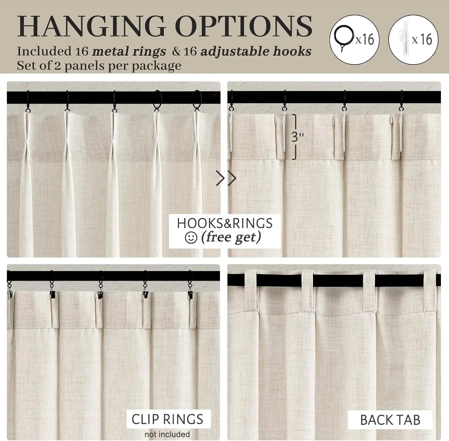 Pinch Pleated Linen Curtains 96 Inches