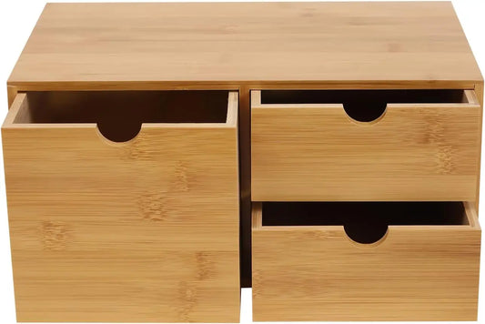 Bamboo Desk Organiser Storage with 3 Drawers