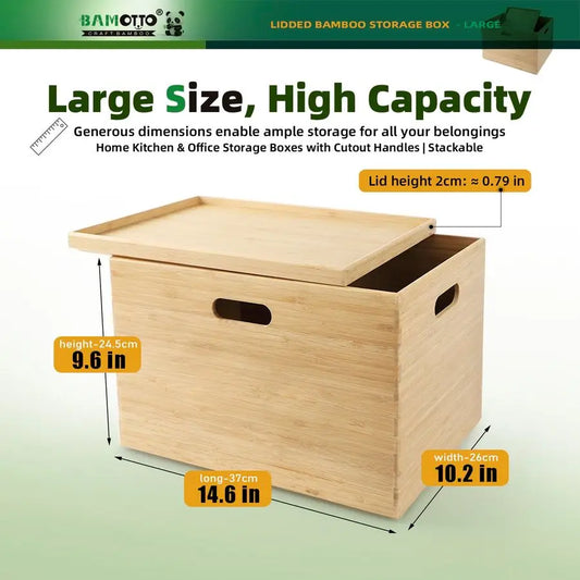 Bamboo Lidded Storage Box Bins Basket