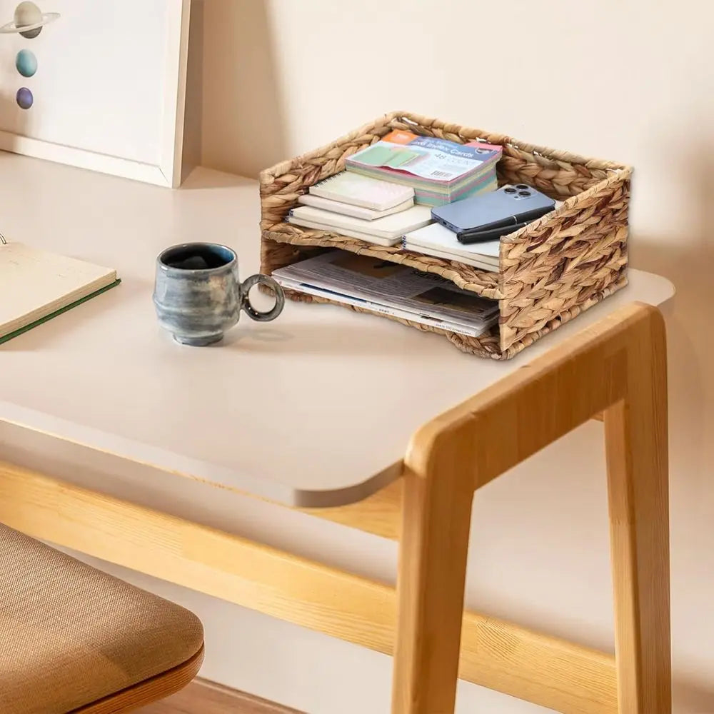 2 Tier Water Hyacinth Letter Storage Basket