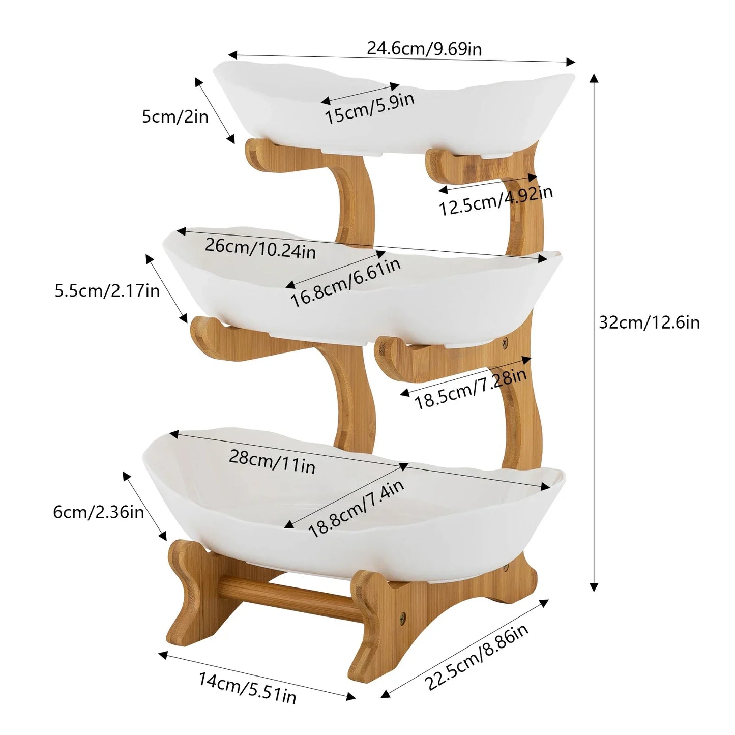3 Tiered Ceramic Fruit Bowl Detachable