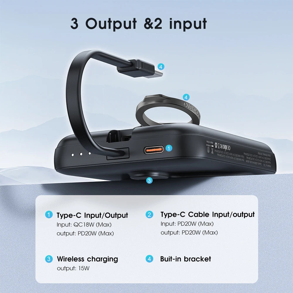 Magnetic Wireless Charger with Built-in Fast Charge Cable