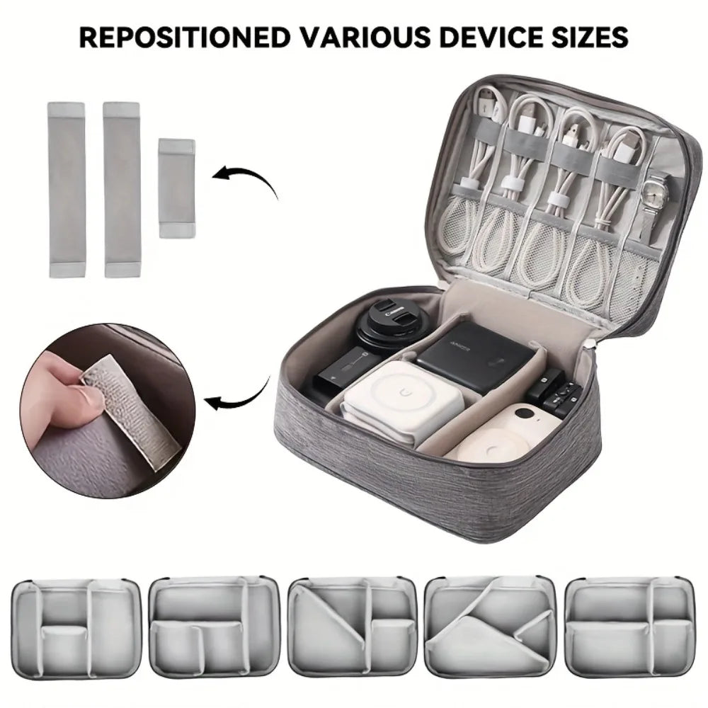 Electronics Cable Organizer Box Double Compartment Case