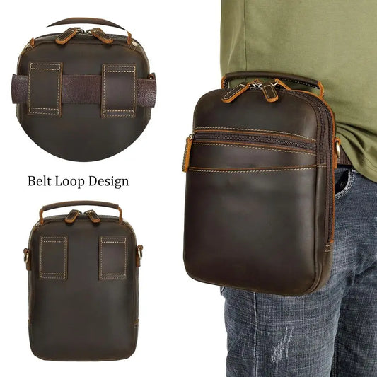 Italian Leather Small Mens Crossbody Handgun Bag