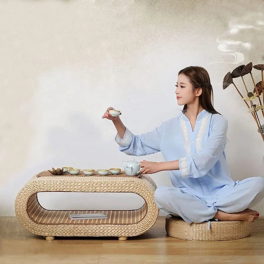 Straw Floor Pillow Tatami Sitting Round Cushion
