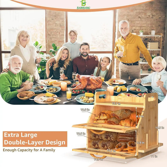 Natural Bamboo Double Layer Bread Storage Box