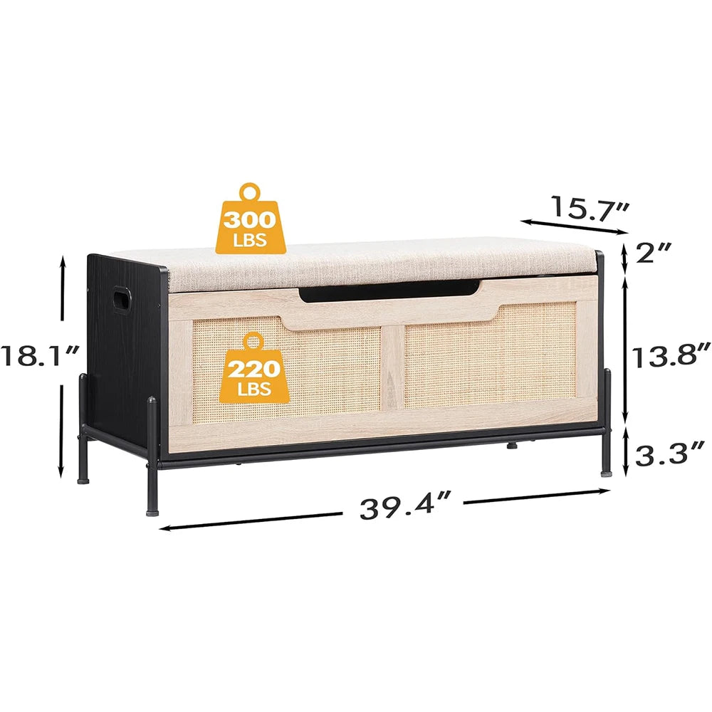 Rattan Storage Bench with Cushion