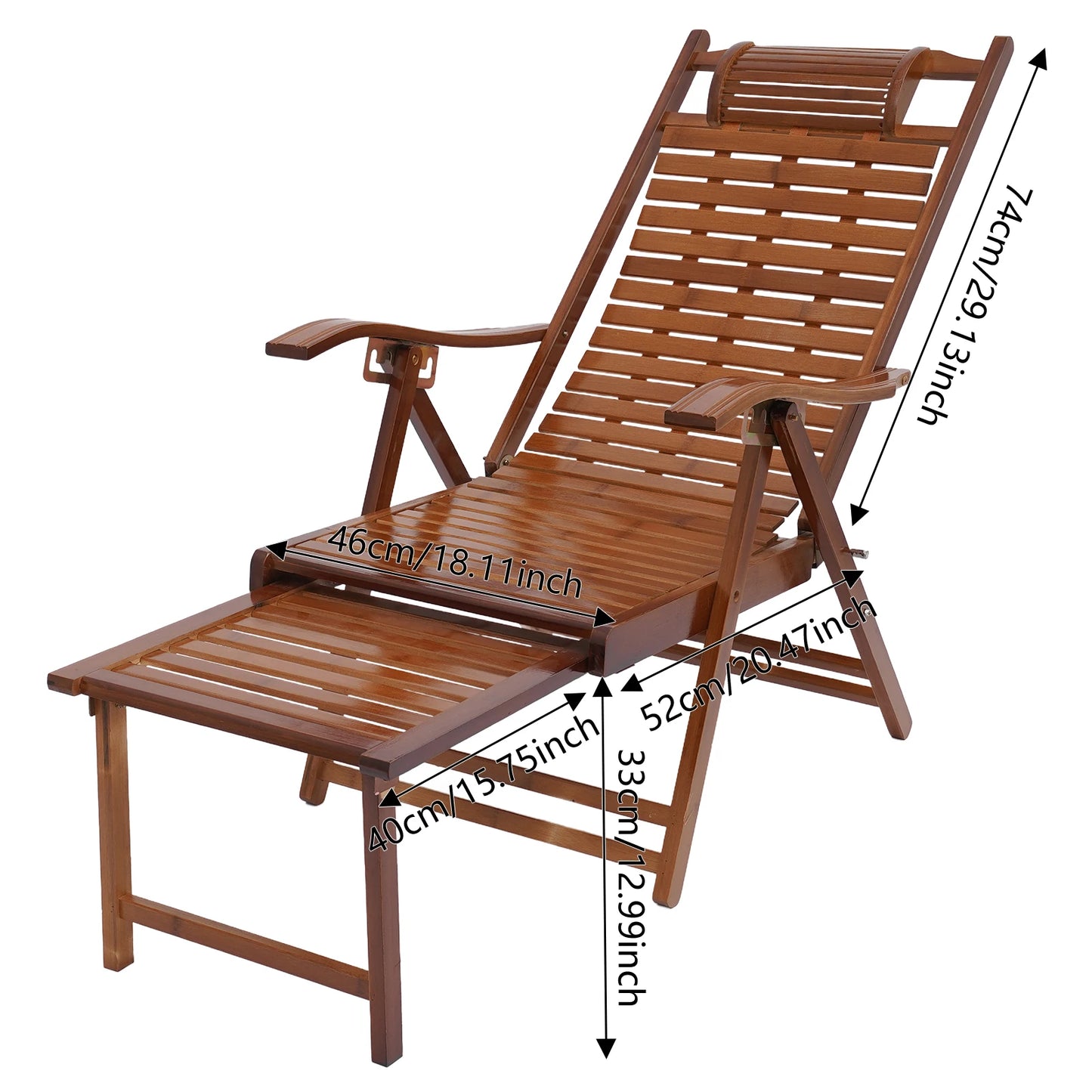 Bamboo Folding Lounge Chair Adjustable Backrest