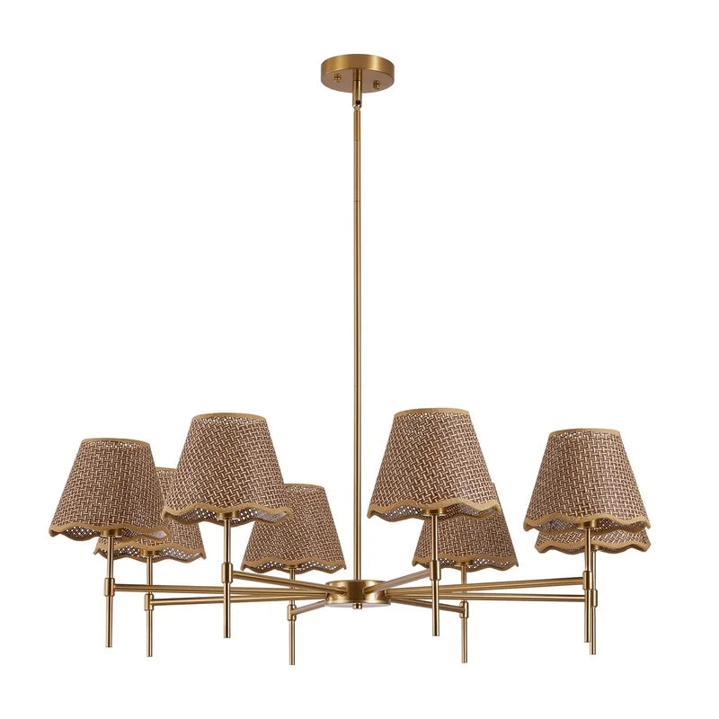 8-Light Boho Rattan Chandelier with Adjustable Height