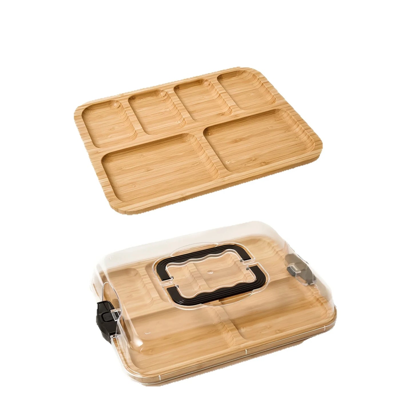 Bamboo Container Featuring a Cover And Eight Sections