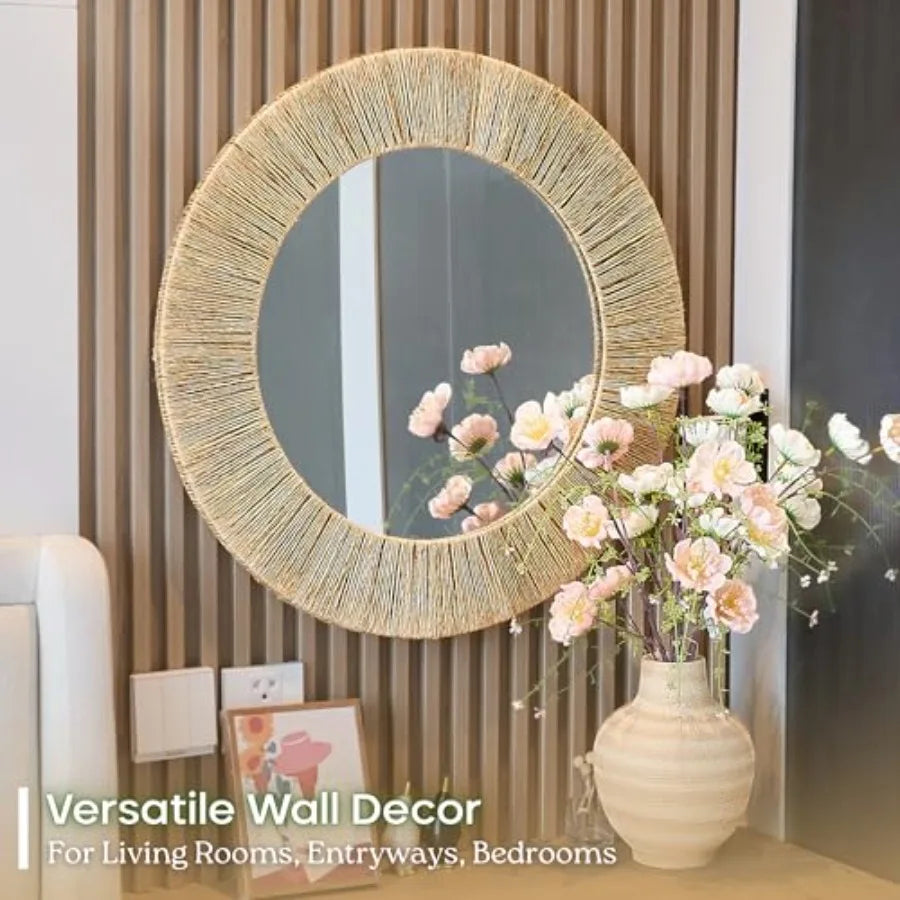 24 Inch Natural Jute Wall Mounted Round Mirror