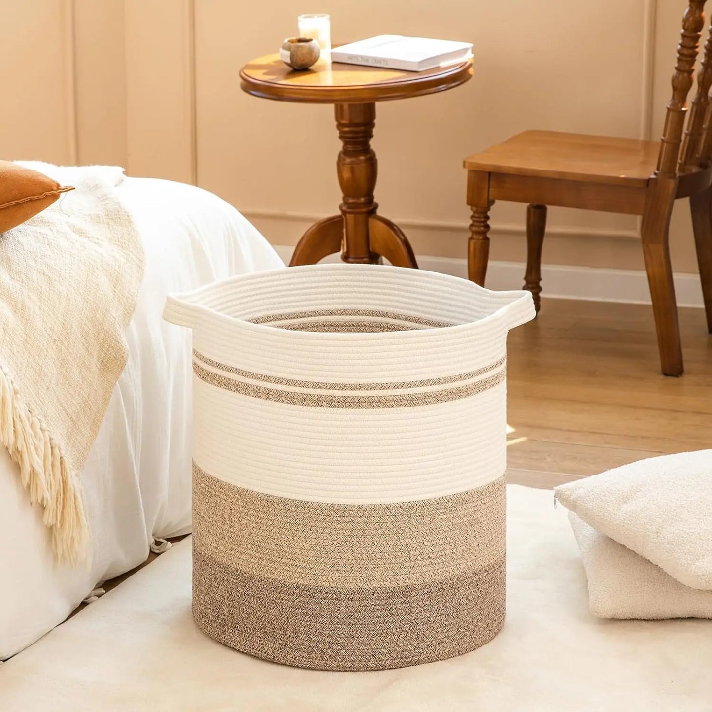 80L Large Woven Laundry Basket with Handles