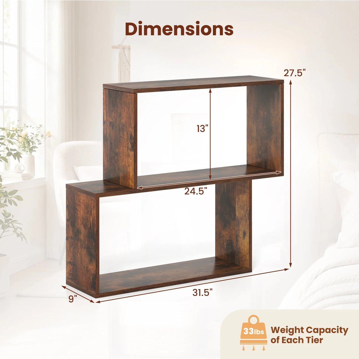 3-Tier Geometric Bookshelf Freestanding Wooden Bookcase
