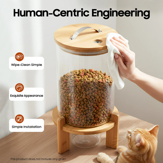 Round Glass Bamboo Cereal Dispenser Storage Container