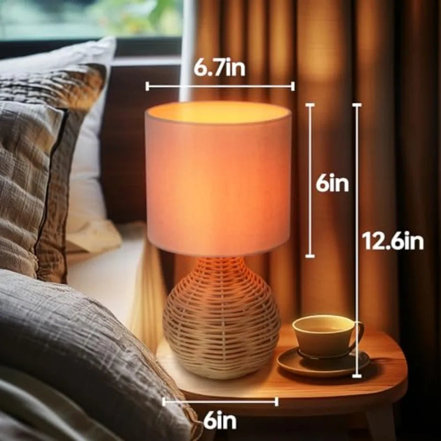 Vintage Wicker Wooden Nightstand Lamp