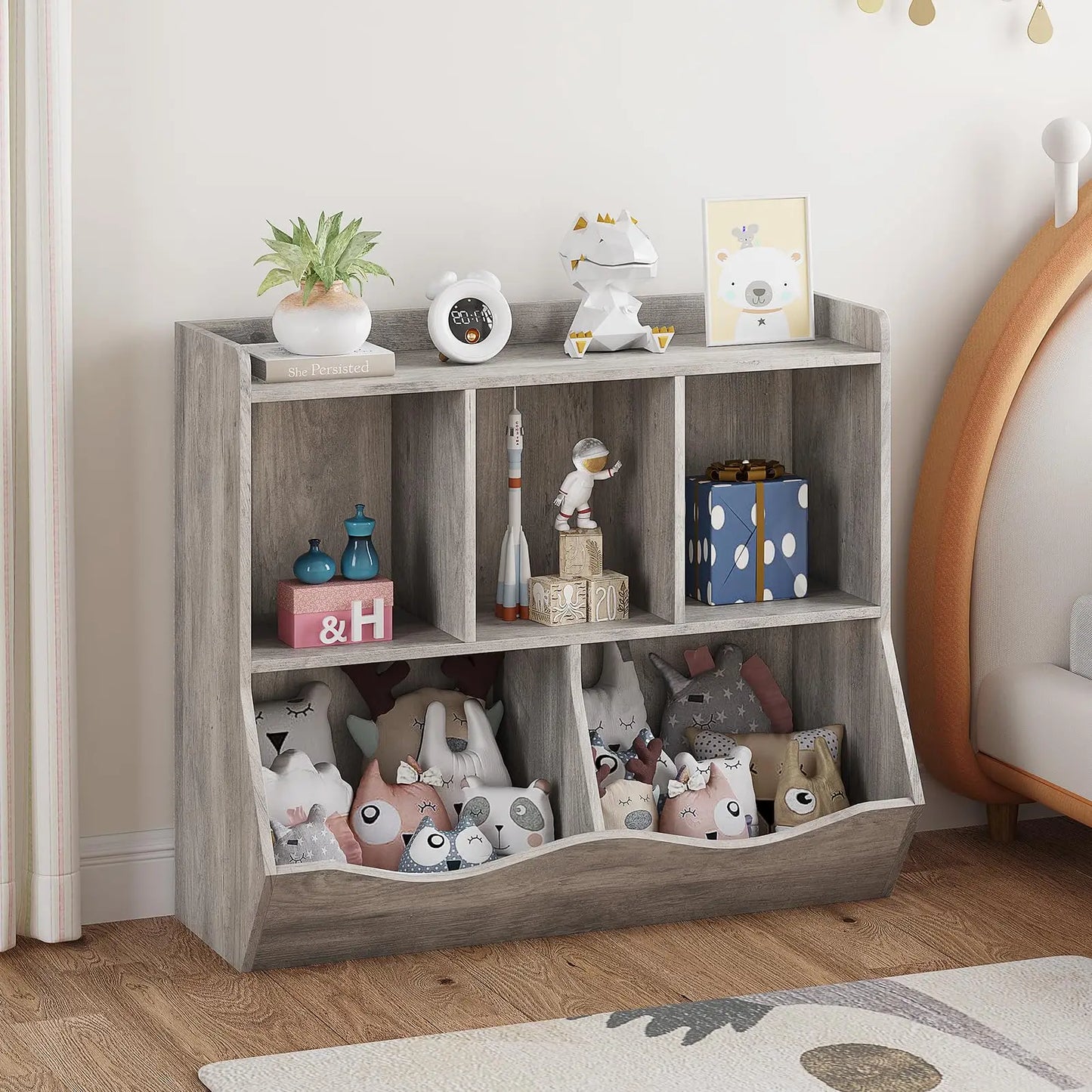 Rustic Brown Wooden Multi-Cubby Organizer