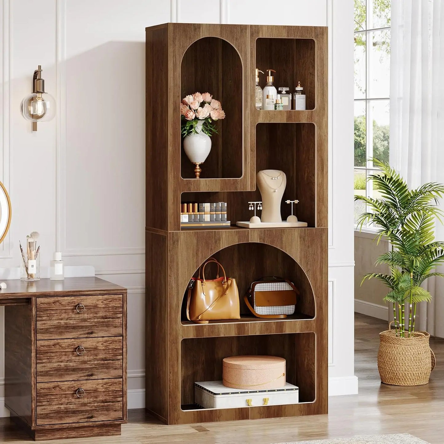 White Arched Bookcase with 5 Irregular Storage Shelves